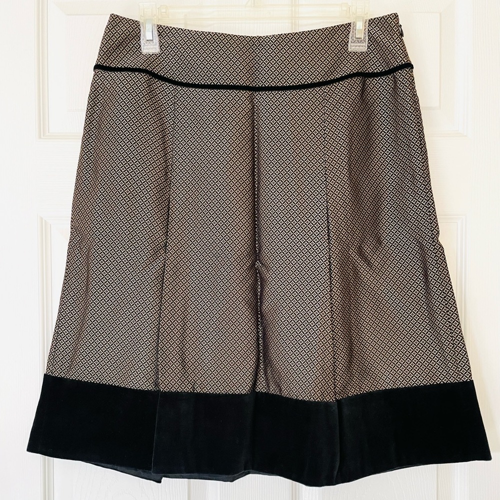 ✨Ann Taylor Metallic Silk-Blend Pleated Skirt Bronze Diamond Print
